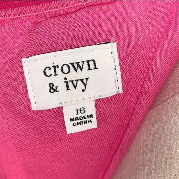 CROWN & IVY Pink Eyelet Lace Sundress Convertible Straps Size 16 Barbie Pockets - Picture 8 of 10